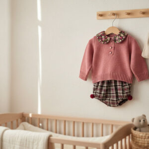 conjunto bebé punto rosa y cuadros