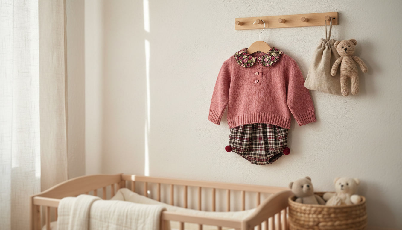 conjunto bebé punto rosa y cuadros